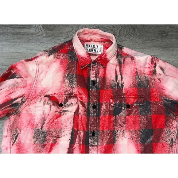 Franklin Flannels Shirts Size L Red Plaid Bleach Button Up Long Sleeve Upcycled - Picture 2 of 10